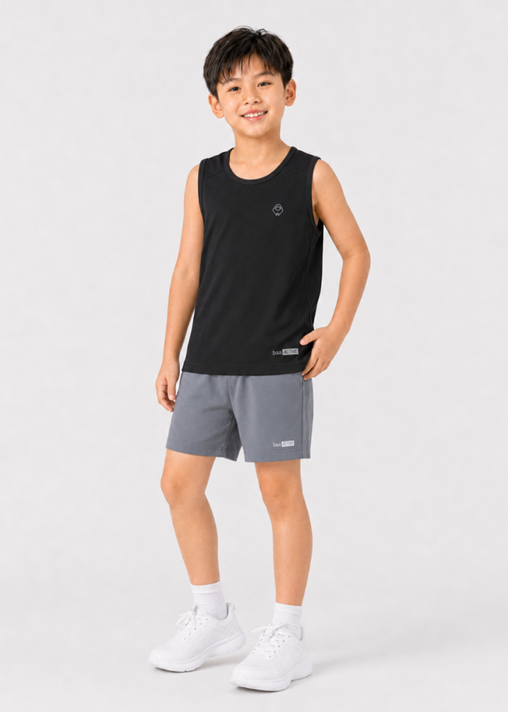 Set Thể Thao Tank Top Bé Trai Siêu Mát Ultra Cool (Đen + Quần Dù Xám)