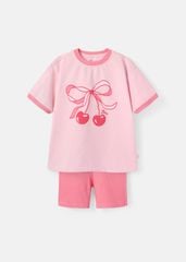 Set Thun Form Rộng Phối Quần Biker Bé Gái Hồng Cherry