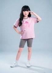 Set Thun Form Rộng Phối Quần Biker Bé Gái Hồng Sweetie Cake Phối Xám