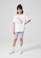 Set Thun Form Rộng Phối Quần Biker Bé Gái Trắng Unicorn