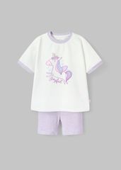 Set Thun Form Rộng Phối Quần Biker Bé Gái Trắng Unicorn