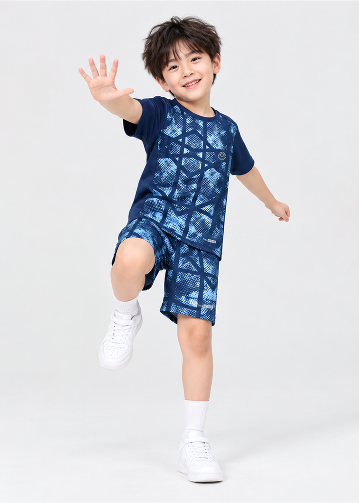 Set Thun Thể Thao Cho Bé Siêu Mát Ultra Cool Navy Abstract Grid