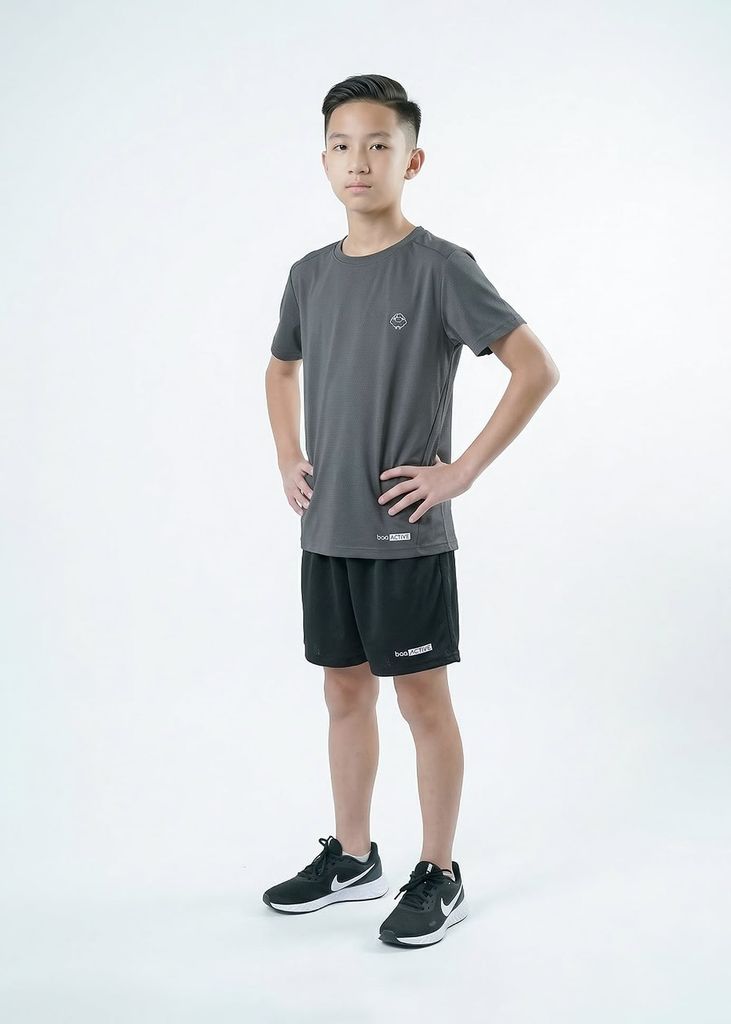 Set Thun Thể Thao Cho Bé Siêu Mát Ultra Cool Xám Đậm Phối Đen