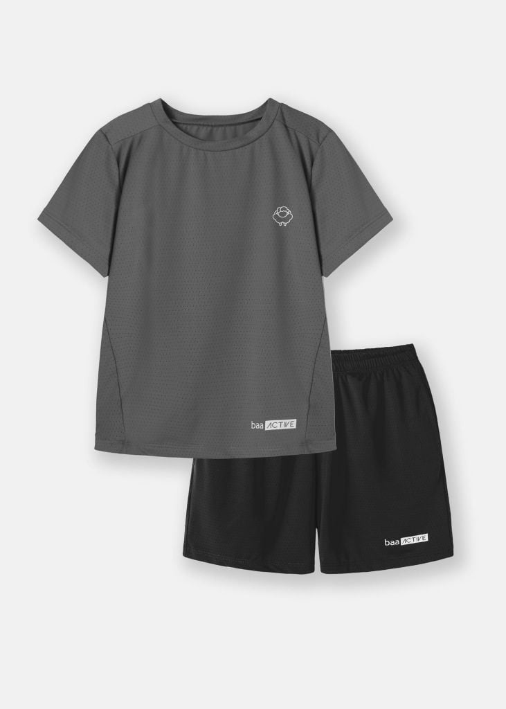 Set Thun Thể Thao Cho Bé Siêu Mát Ultra Cool Xám Đậm Phối Đen