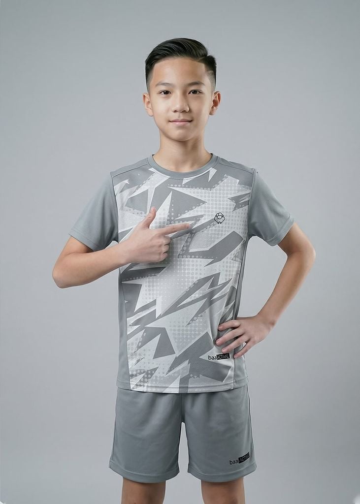 Set Thun Thể Thao Cho Bé Siêu Mát Ultra Cool Xám Hoạ Tiết Lightning