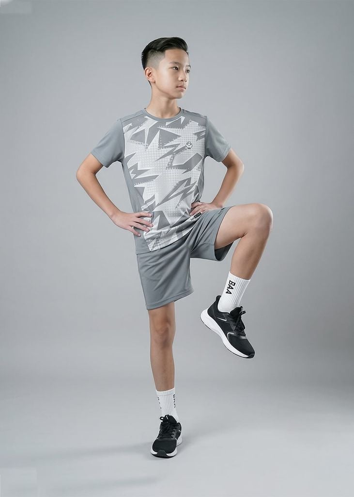 Set Thun Thể Thao Cho Bé Siêu Mát Ultra Cool Xám Hoạ Tiết Lightning