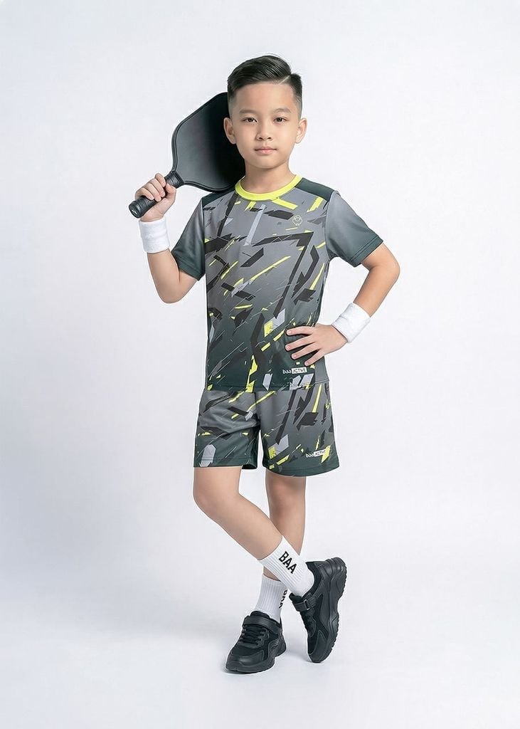 Set Thun Thể Thao Cho Bé Siêu Mát Ultra Cool Xám Hoạ Tiết Speed Slash