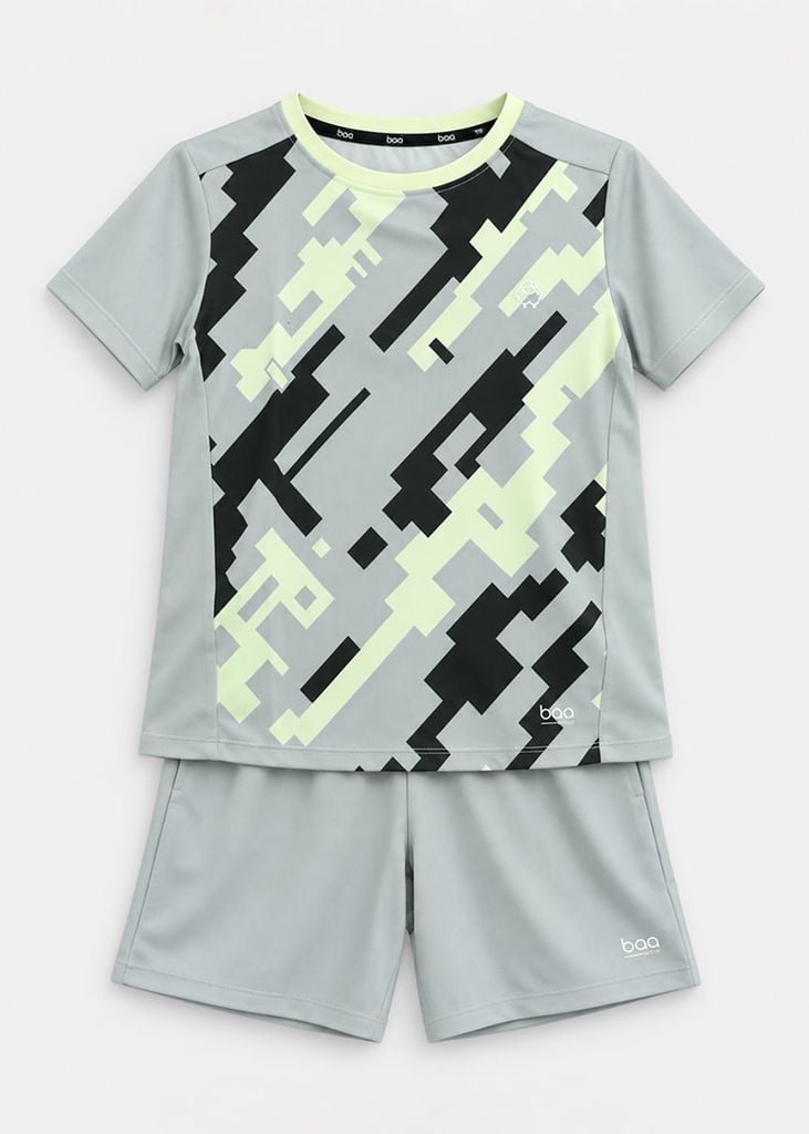 Set Thun Thể Thao Cho Bé Siêu Mát Ultra Cool Xám Pixel Camo