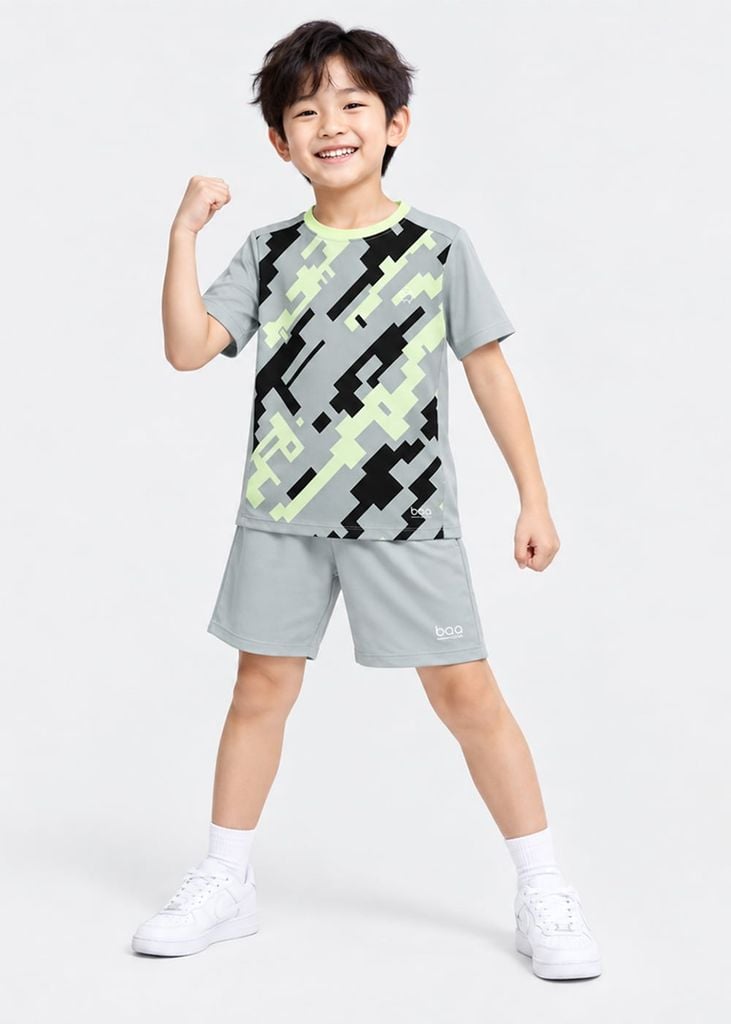 Set Thun Thể Thao Cho Bé Siêu Mát Ultra Cool Xám Pixel Camo