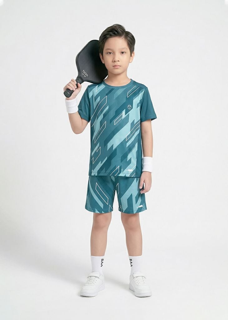 Set Thun Thể Thao Cho Bé Siêu Mát Ultra Cool Xanh Xám Hoạ Tiết 02