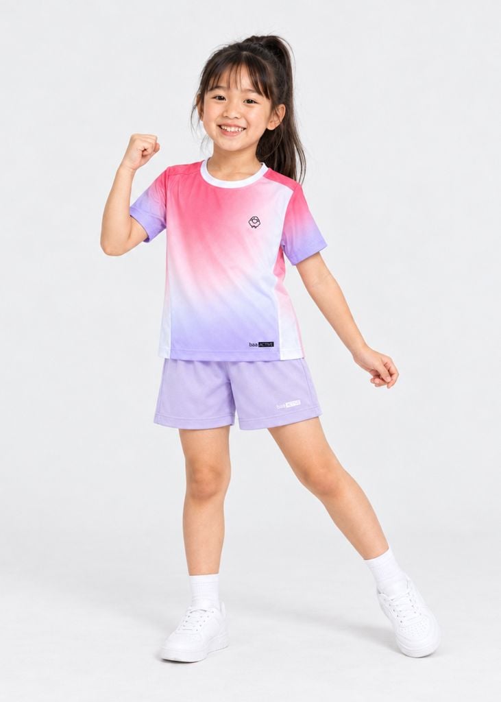 Set Thể Thao Cho Bé Siêu Nhẹ Ultra Light Họa Tiết (Hồng Tím Ombre 03 + Tím Nhạt 04 Form Ngắn)
