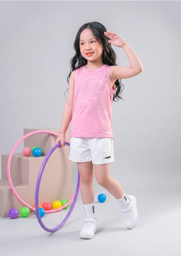 Set Thể Thao Cộc Tay Bé Gái Siêu Nhẹ Ultra Light (Hồng 02 + Trắng 02 Form Ngắn)