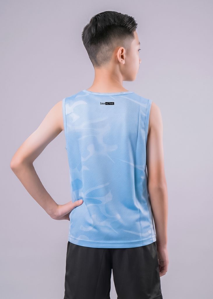 Áo Thể Thao Cộc Tay Bé Trai Siêu Nhẹ Ultra Light Xanh Ruddy Hoạ Tiết Abstract
