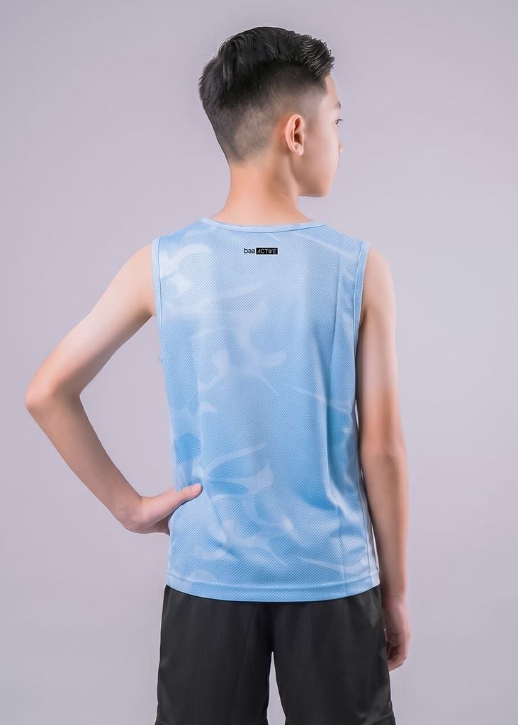Áo Thể Thao Cộc Tay Bé Trai Siêu Nhẹ Ultra Light Xanh Ruddy Hoạ Tiết Abstract