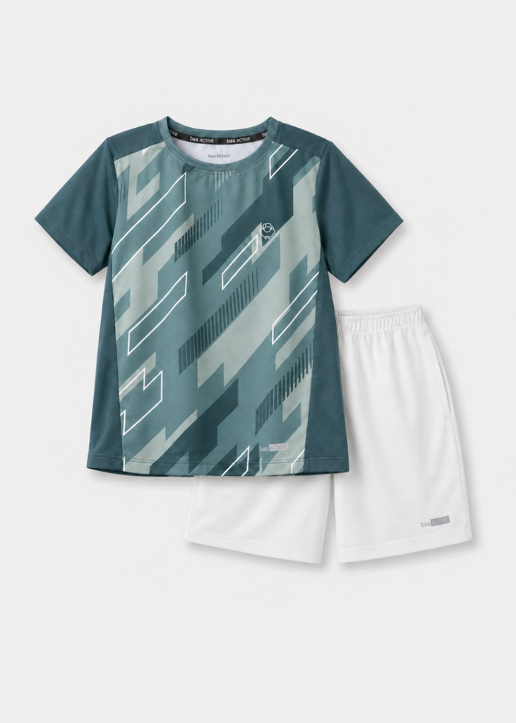 Set Thun Thể Thao Cho Bé Siêu Mát Ultra Cool Xanh Xám Hoạ Tiết Geometric Camo