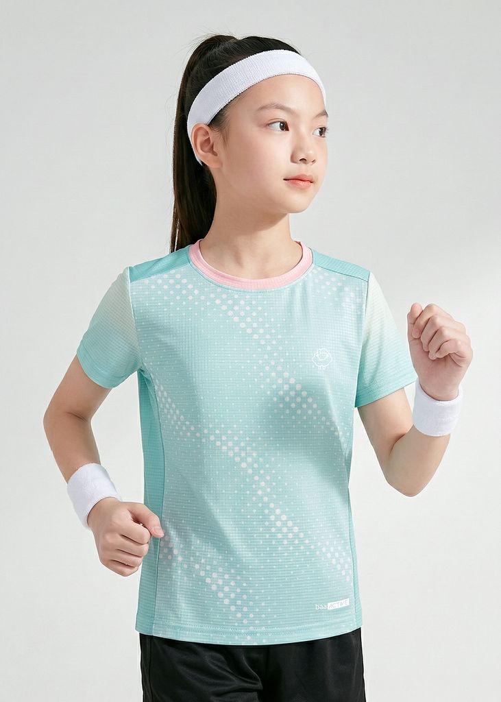 Áo Thun Thể Thao Cho Bé Siêu Nhẹ Ultra Light Xanh Mint Ombre Hoạ Tiết Halftone