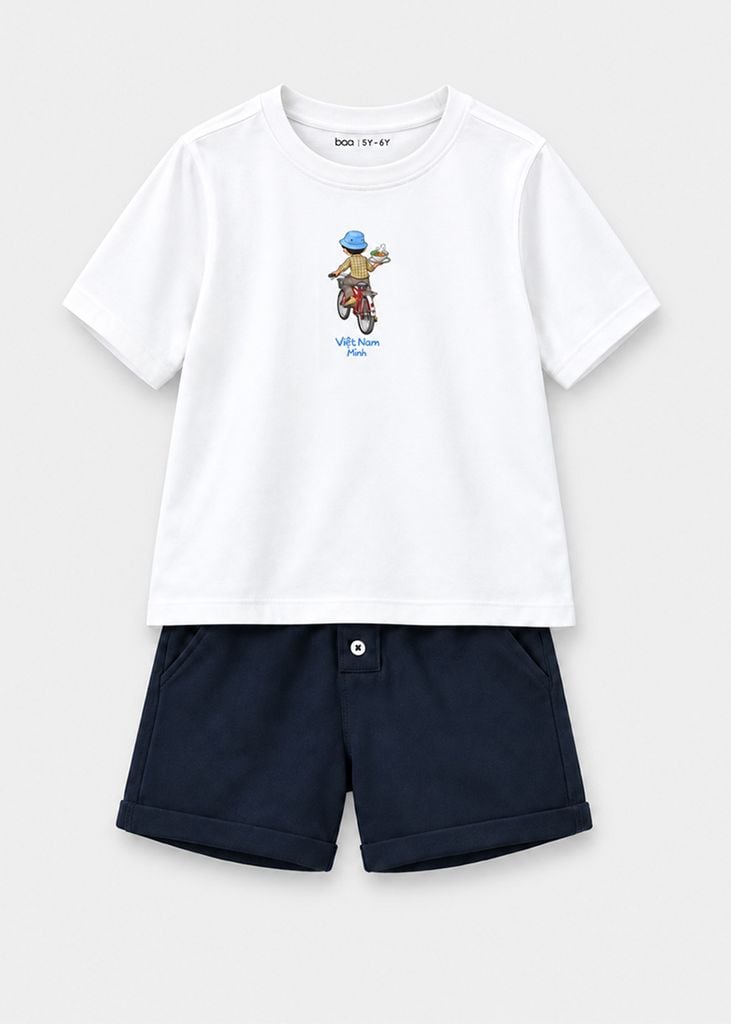 Bộ Áo Thun Form Rộng Cotton Mát Cool Jade Phối Quần Da Cá (Hủ Tiếu Gõ + Navy)