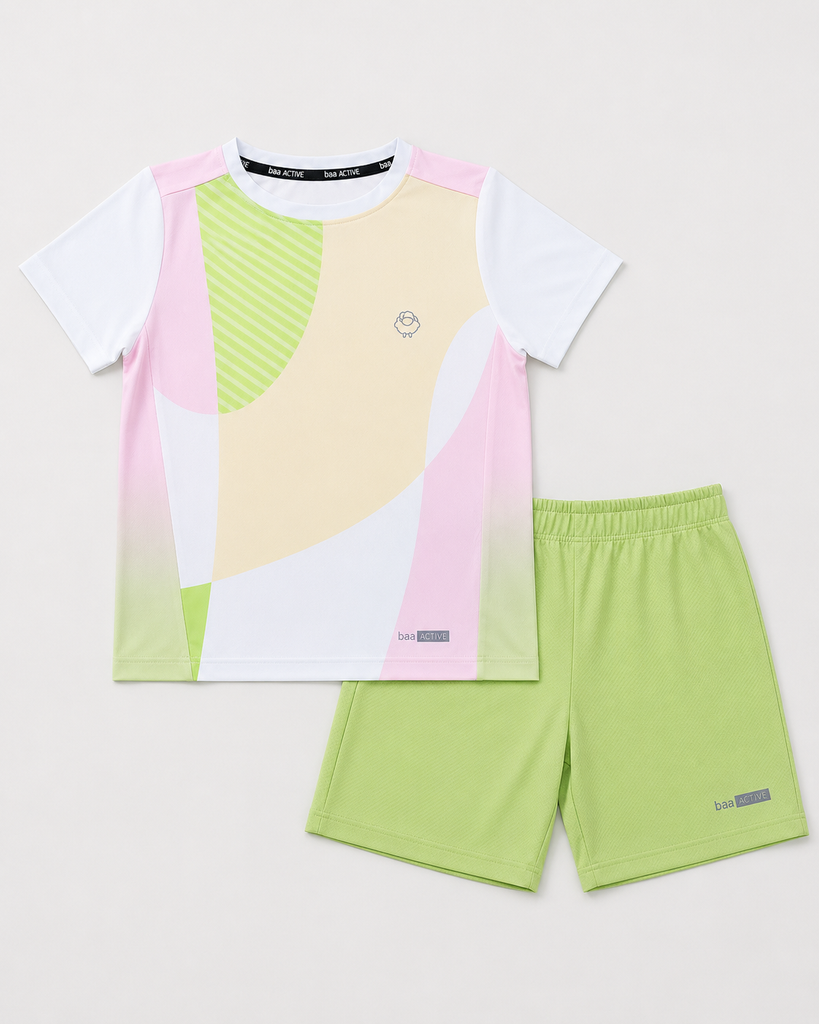 Set Thun Thể Thao Cho Bé Siêu Mát Ultra Cool Xanh Lá Hoạ Tiết Color Block 02