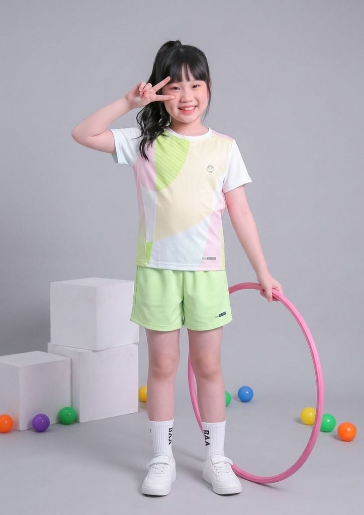 Set Thun Thể Thao Cho Bé Siêu Mát Ultra Cool Xanh Lá Hoạ Tiết Color Block 02