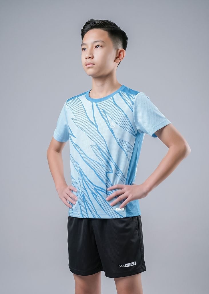 Áo Thun Thể Thao Cho Bé Siêu Nhẹ Ultra Light Xanh Nhạt Hoạ Tiết Abstract 02