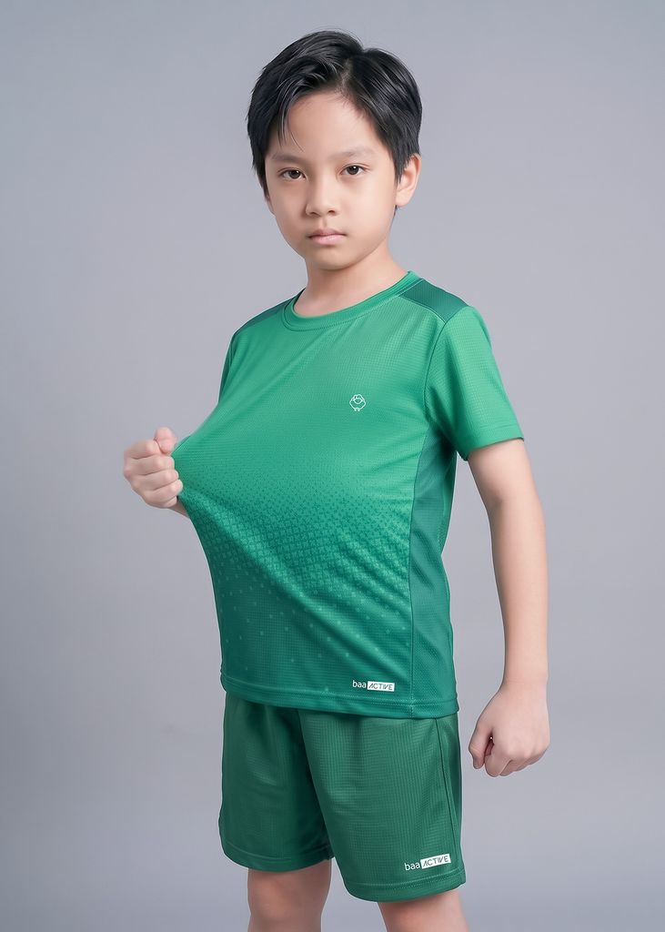 Áo Thun Thể Thao Cho Bé Siêu Nhẹ Ultra Light Xanh Teal Ombre Hoạ Tiết Pixel