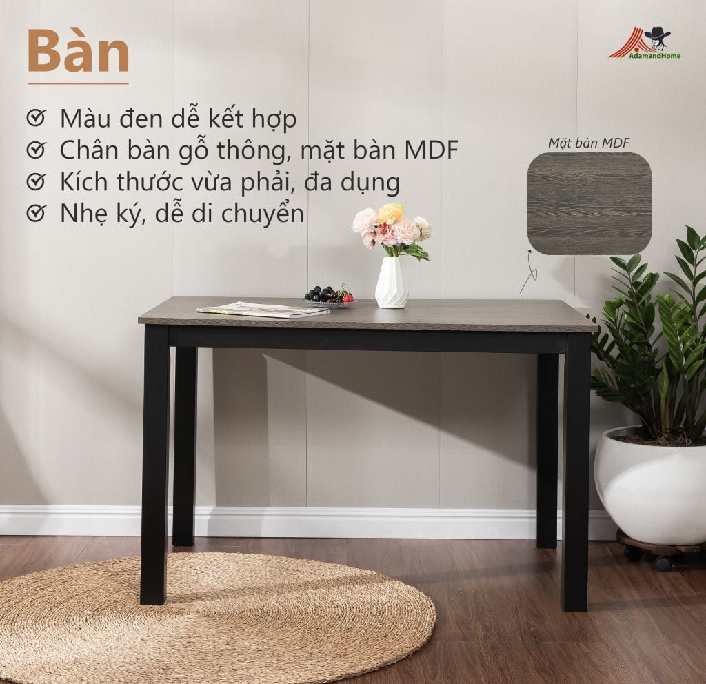 Bộ Bàn Ăn 6 Ghế Kèm Nệm và 1 Bàn 1m6 - Indoor Dining Set Black With Cushion