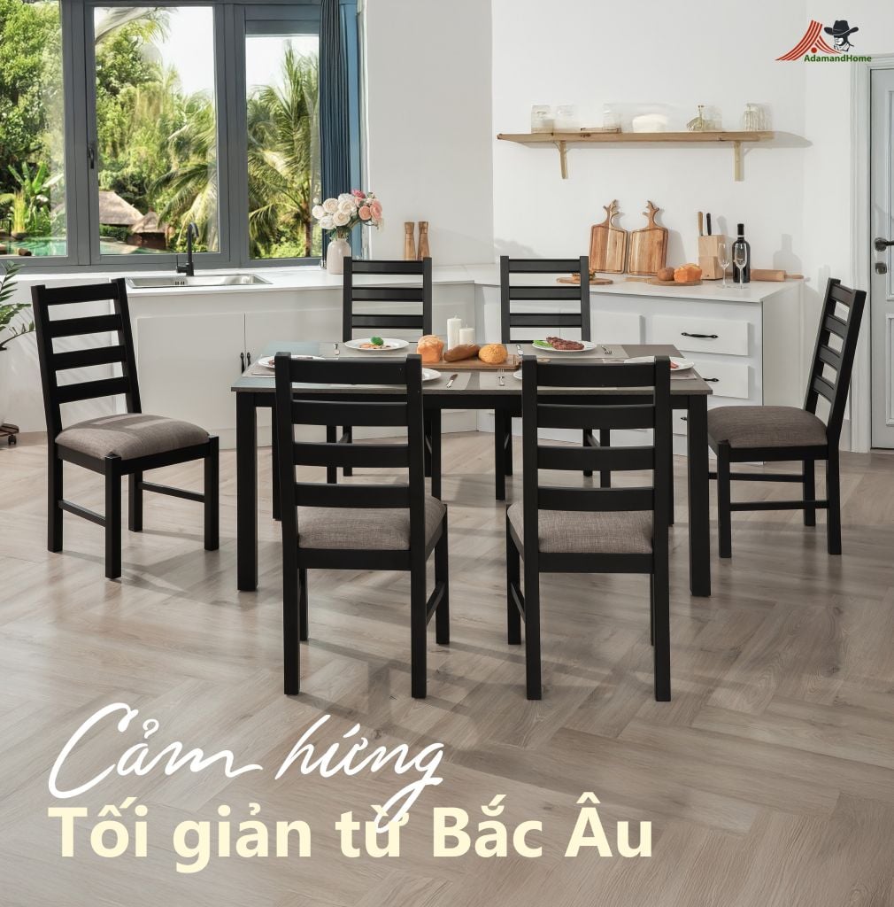 Bộ Bàn Ăn 6 Ghế Kèm Nệm và 1 Bàn 1m6 - Indoor Dining Set Black With Cushion