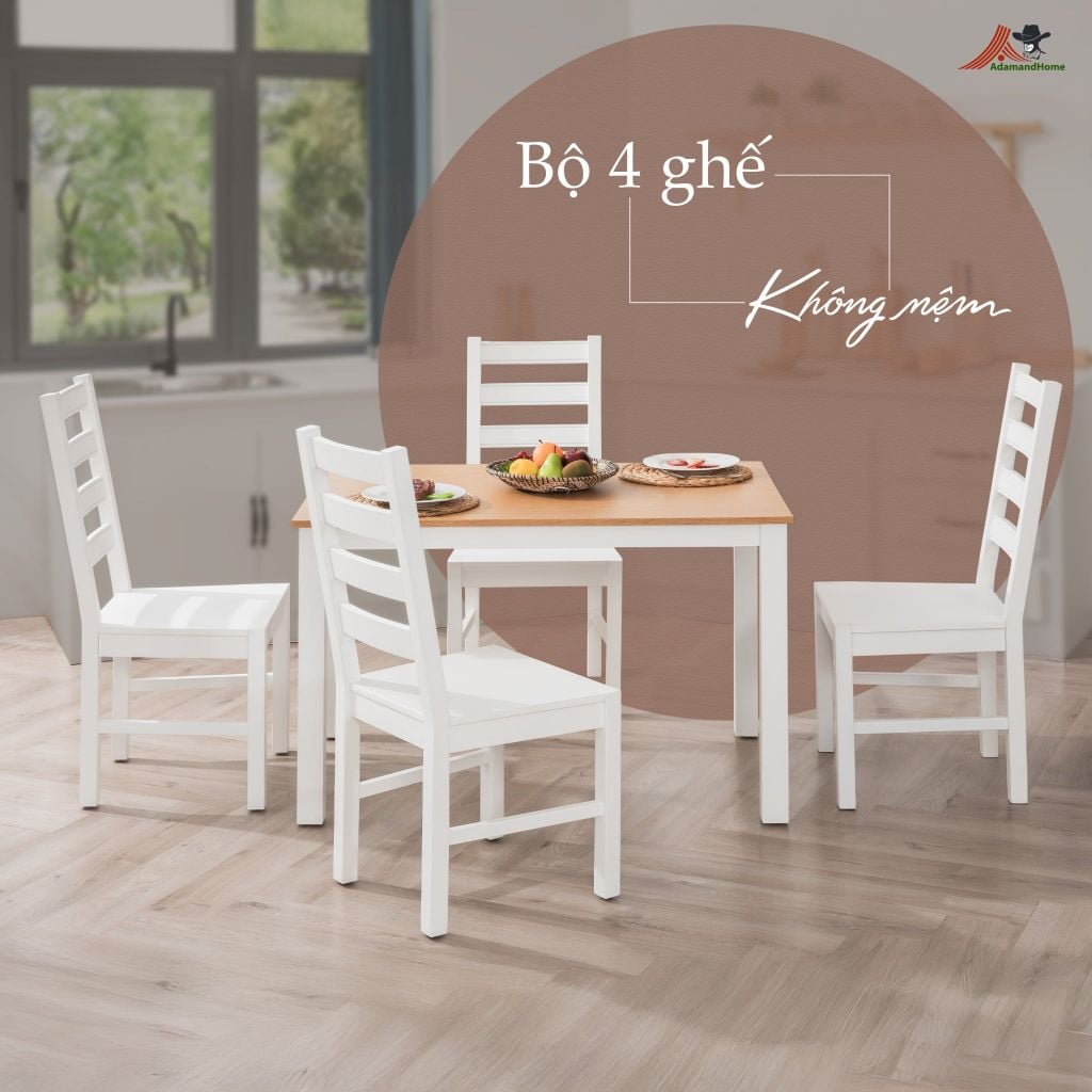 Bộ Bàn Ghế Ăn 4 Ghế và 1 Bàn 1m15 - Indoor Dining Set White