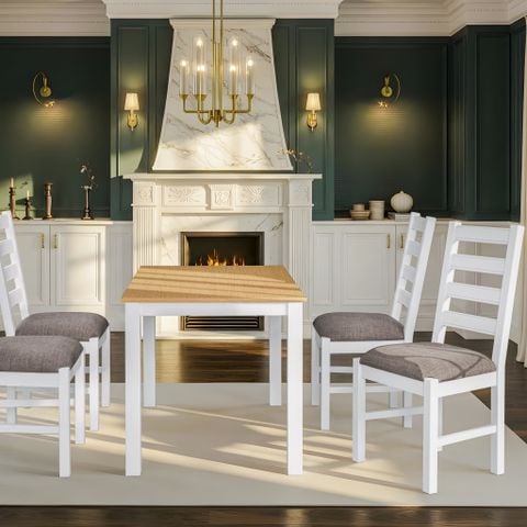  Bộ Bàn Ghế Ăn 4 Ghế Kèm Nệm và 1 Bàn 1m15 - Indoor Dining Set White With Cushion 