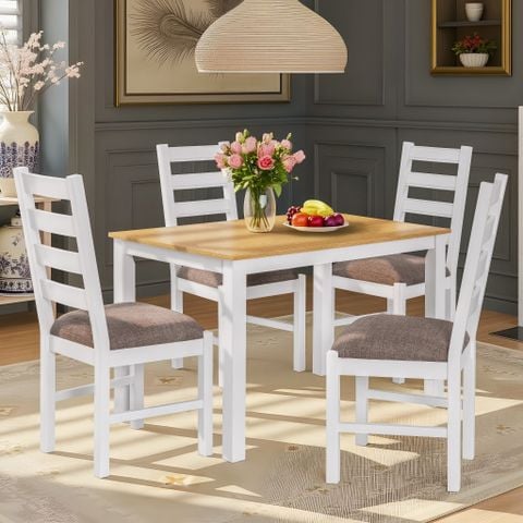  Bộ Bàn Ghế Ăn 4 Ghế Kèm Nệm và 1 Bàn 1m15 - Indoor Dining Set White With Cushion 