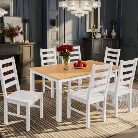  Bộ Bàn Ghế Ăn 6 Ghế và 1 Bàn 1m6 - Indoor Dining Set White 
