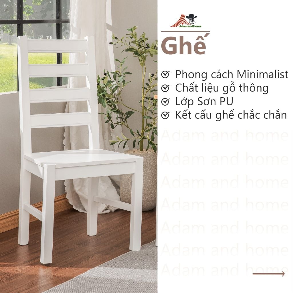 Bộ Bàn Ghế Ăn 4 Ghế và 1 Bàn 1m15 - Indoor Dining Set White