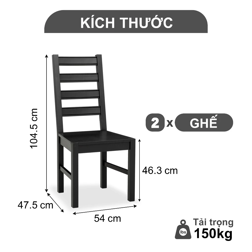 Ghế Ăn Gỗ Tràm Tựa Lưng Cao Cấp (Set 2 cái) - Dining Chair Black