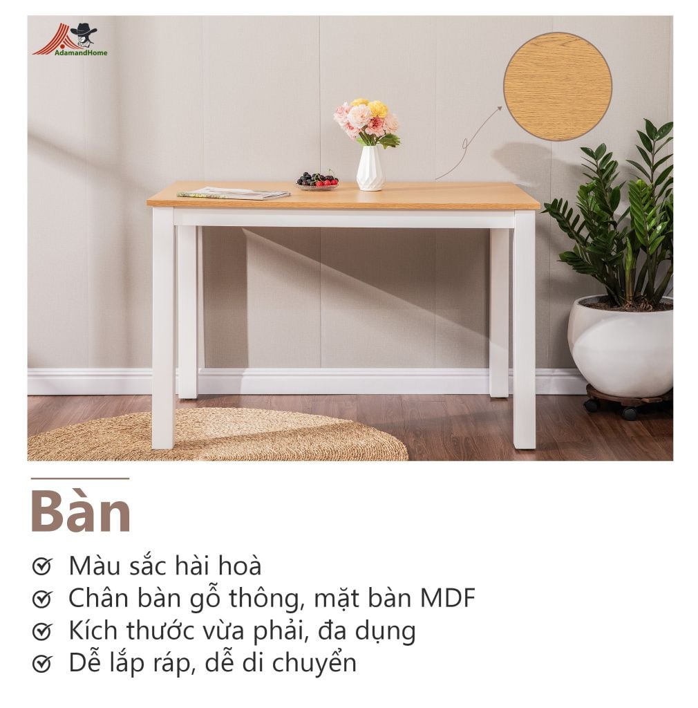 Bộ Bàn Ghế Ăn 4 Ghế và 1 Bàn 1m15 - Indoor Dining Set White