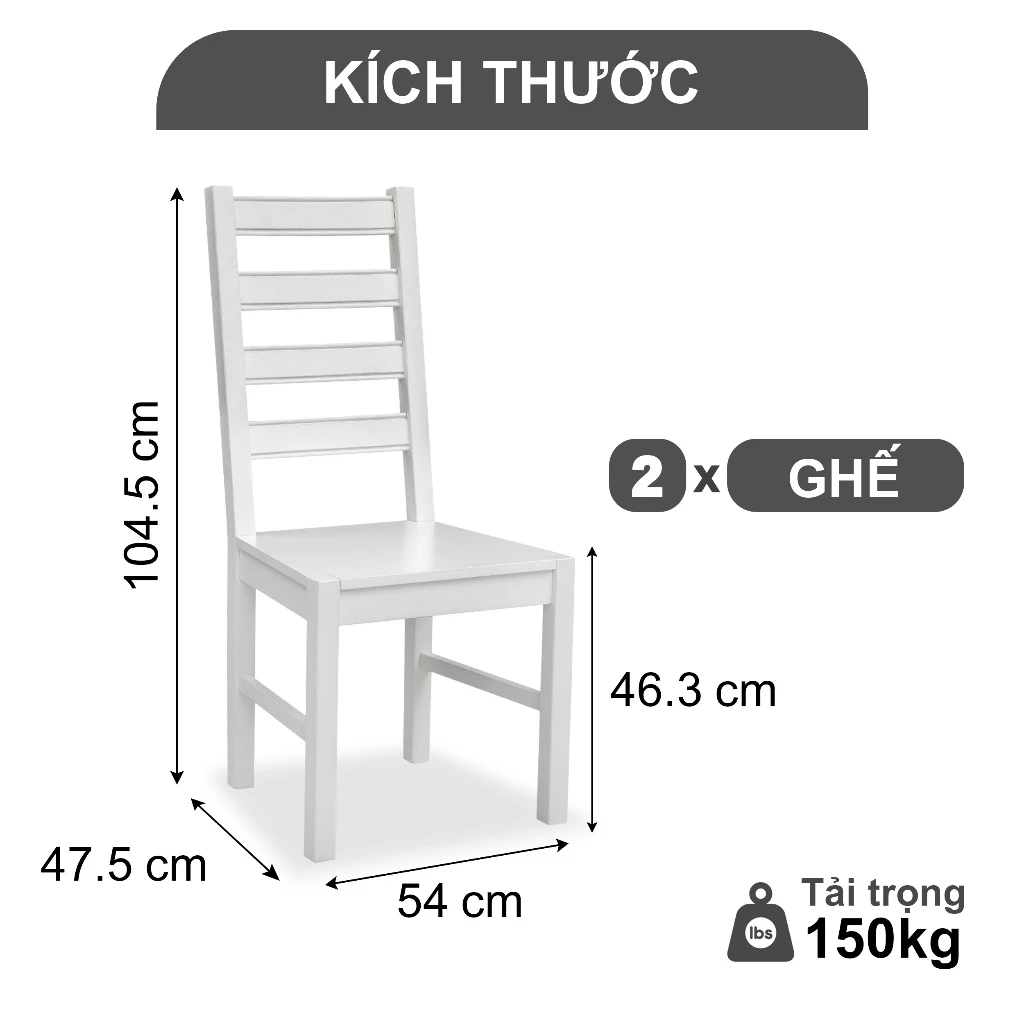 Ghế Ăn Gỗ Tràm Tựa Lưng Cao Cấp (Set 2 cái) - Dining Chair White