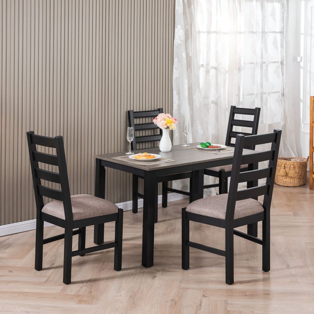 Bộ Bàn Ghế Ăn 4 Ghế Kèm Nệm và 1 Bàn 1m15 - Indoor Dining Set Black With Cushion