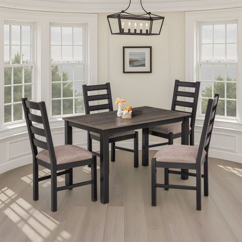  Bộ Bàn Ghế Ăn 4 Ghế Kèm Nệm và 1 Bàn 1m15 - Indoor Dining Set Black With Cushion 