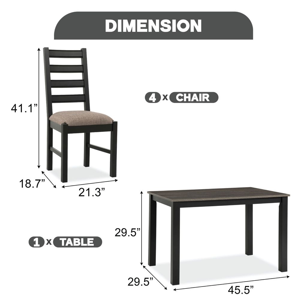 Bộ Bàn Ghế Ăn 4 Ghế Kèm Nệm và 1 Bàn 1m15 - Indoor Dining Set Black With Cushion