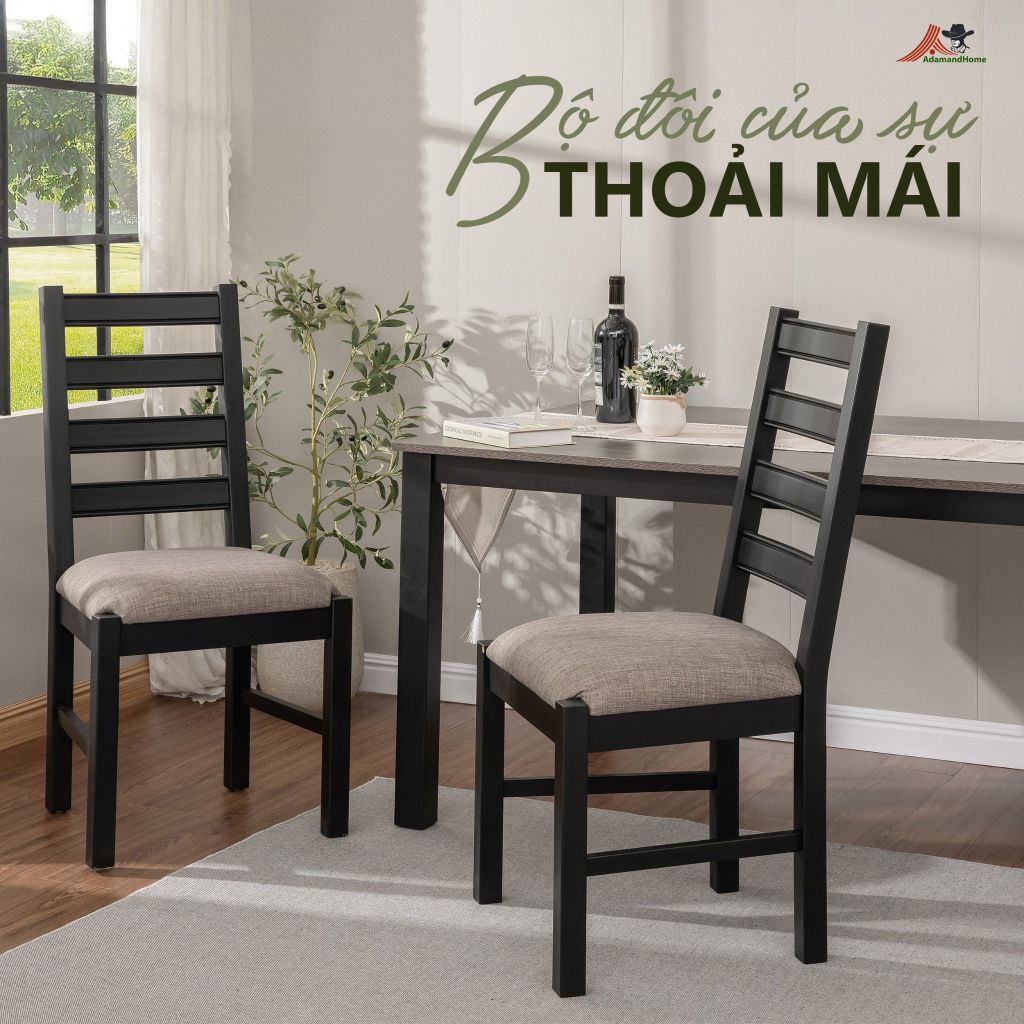 Ghế Ăn Gỗ Tràm Kèm Nệm Tựa Lưng Cao Cấp (Set 2 cái) - Dining Chair Black With Cushion