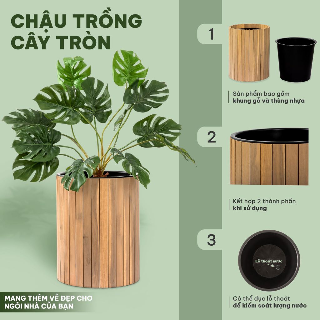 Chậu Trồng Cây Tròn - Cylinder Planter Box
