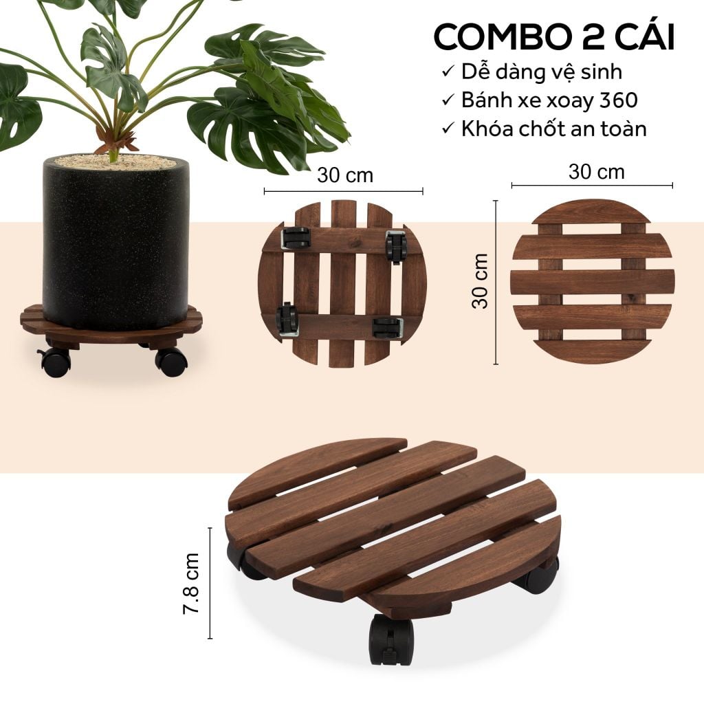 Combo 2 Đế Chậu Cây Tròn Có Bánh Xe – Caddy Round