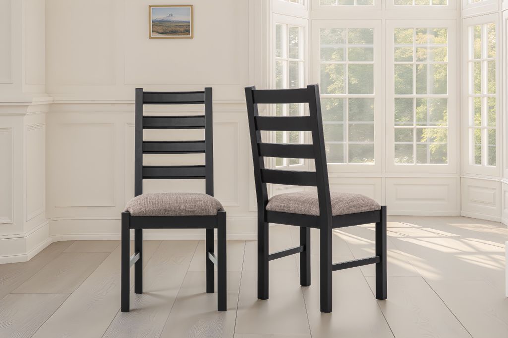 Ghế Ăn Gỗ Tràm Kèm Nệm Tựa Lưng Cao Cấp (Set 2 cái) - Dining Chair Black With Cushion
