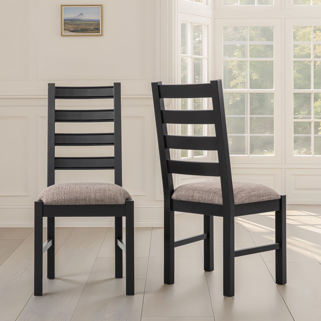 Ghế Ăn Gỗ Tràm Kèm Nệm Tựa Lưng Cao Cấp (Set 2 cái) - Dining Chair Black With Cushion