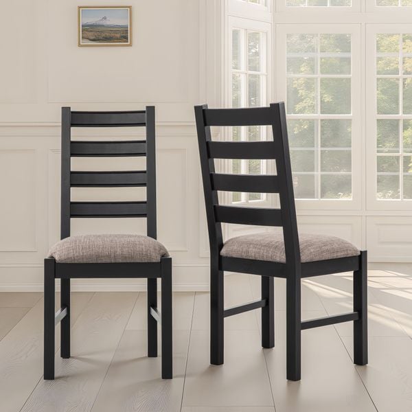  Ghế Ăn Gỗ Tràm Kèm Nệm Tựa Lưng Cao Cấp (Set 2 cái) - Dining Chair Black With Cushion 