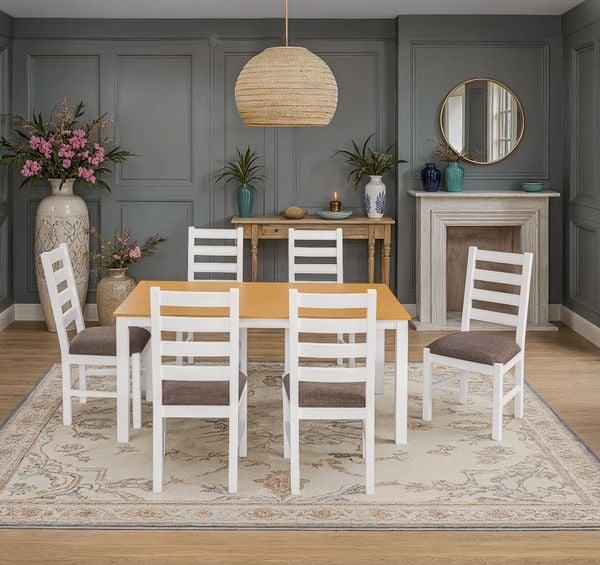  Bộ Bàn Ăn 6 Ghế Kèm Nệm và 1 Bàn 1m6 - Indoor Dining Set White With Cushion 