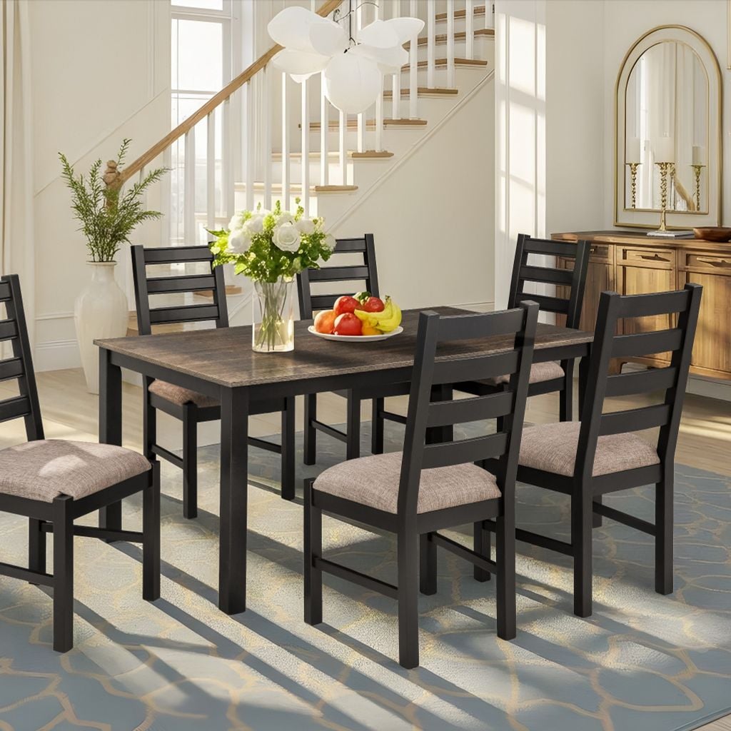 Bộ Bàn Ăn 6 Ghế Kèm Nệm và 1 Bàn 1m6 - Indoor Dining Set Black With Cushion
