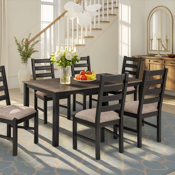  Bộ Bàn Ăn 6 Ghế Kèm Nệm và 1 Bàn 1m6 - Indoor Dining Set Black With Cushion 