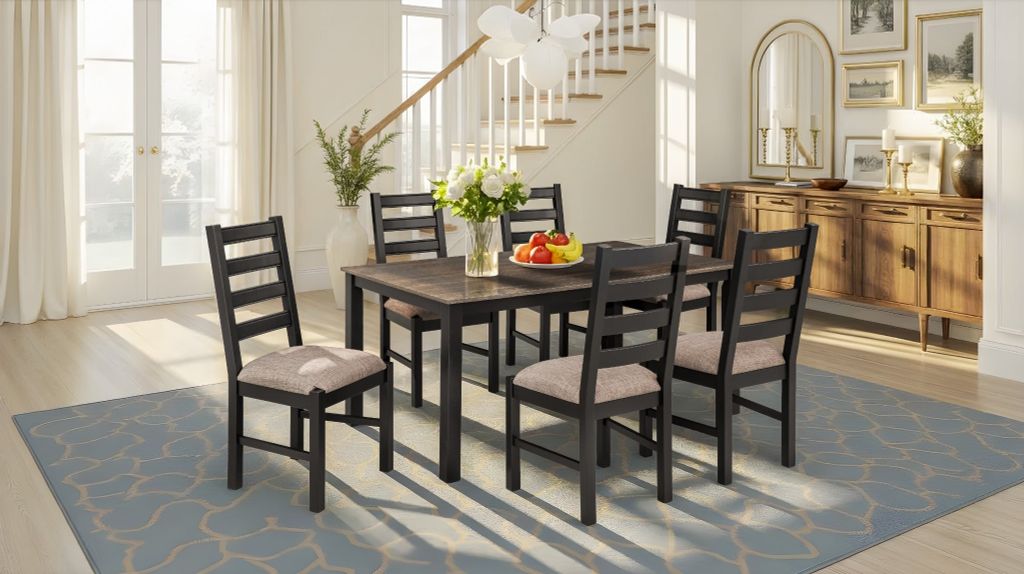 Bộ Bàn Ăn 6 Ghế Kèm Nệm và 1 Bàn 1m6 - Indoor Dining Set Black With Cushion
