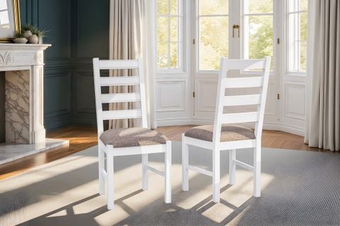  Ghế Ăn Gỗ Tràm Kèm Nệm Tựa Lưng Cao Cấp (Set 2 cái) - Dining Chair White With Cushion 