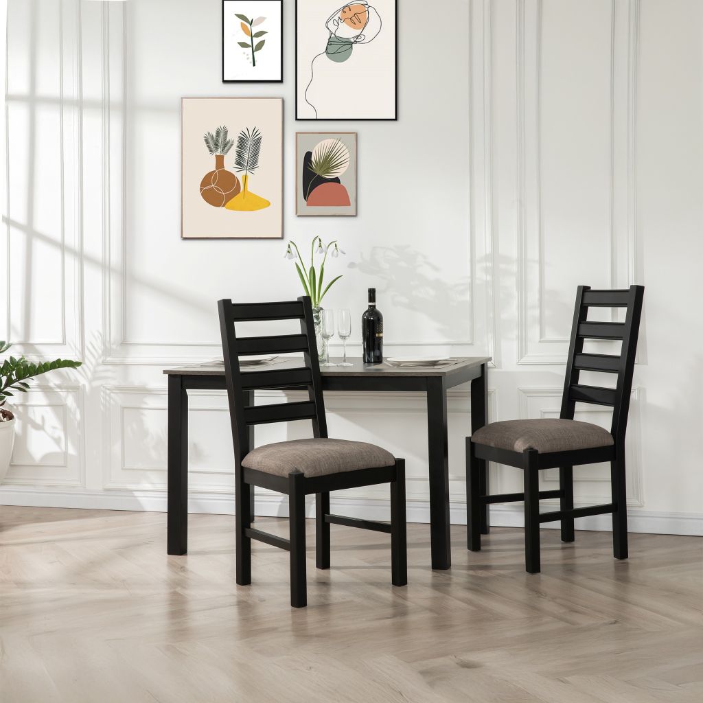 Ghế Ăn Gỗ Tràm Kèm Nệm Tựa Lưng Cao Cấp (Set 2 cái) - Dining Chair Black With Cushion